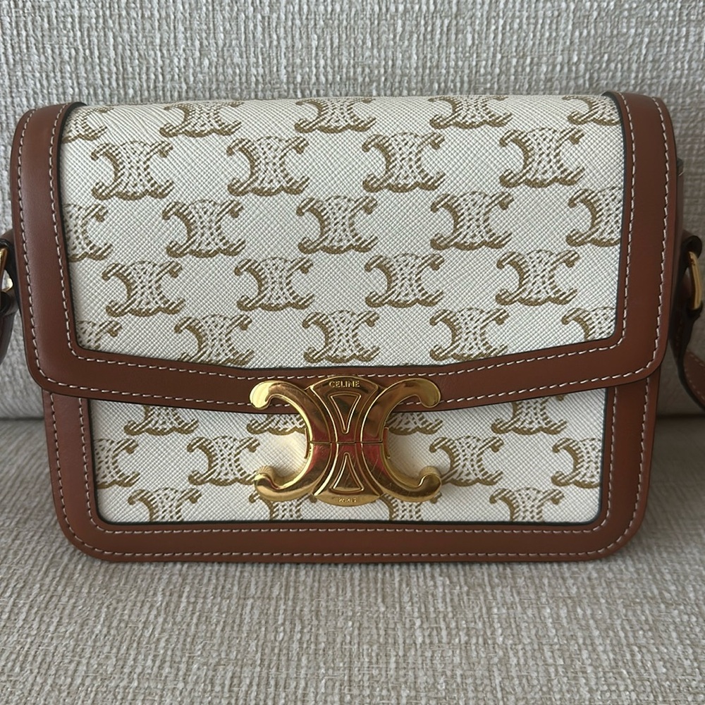 CELINE
Teen Triomphe Bag in Triomphe Canvas and Calfskin